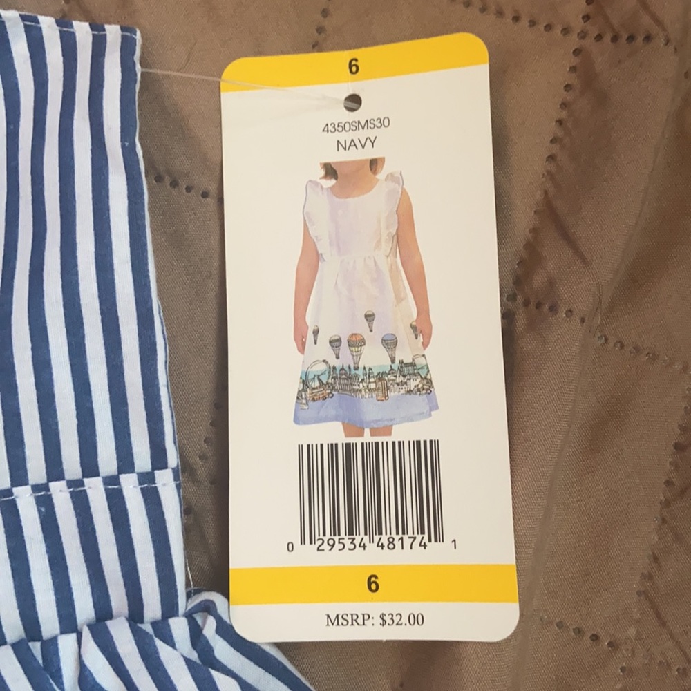 NWT PENELOPE MACK Girls Size 6 Blue & White Striped Dress With Yellow Trim - Picture 5 of 11
